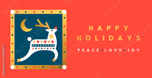 Christmas Holiday gold geometric folk deer card