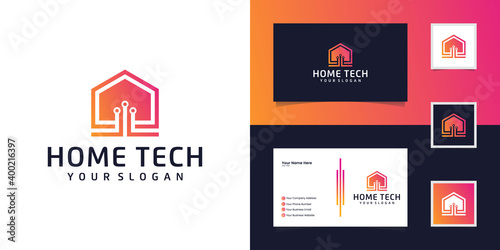 Smart house logo design template. Build vector sign. Home digital electronic technology and business card