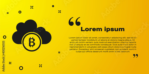 Black Cryptocurrency cloud mining icon isolated on yellow background. Blockchain technology, bitcoin, digital money market, cryptocoin wallet. Vector.