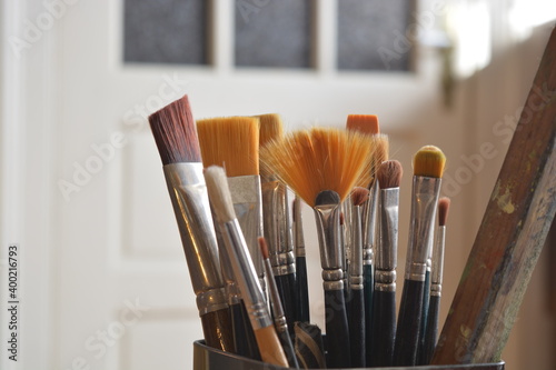 set of brushes for artist painting