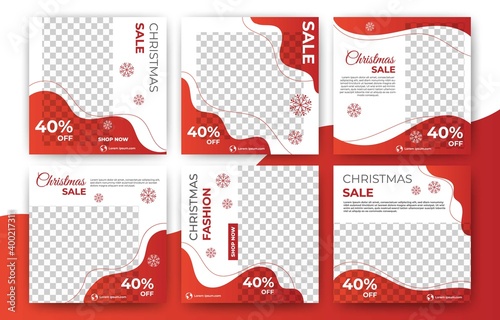 Set of christmas sale social media post template banner with photo collage. Usable for social media, banner and web internet ads. Flat design vector.