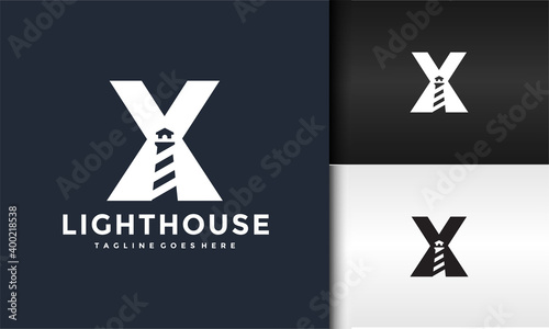 letter X lighthouse logo © Hasim