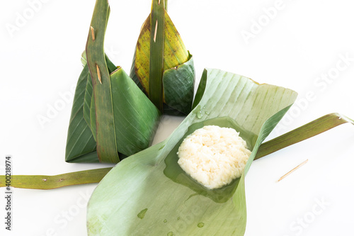 Khao Mak or ferment rice sweet, banana leaf wrapped Thai dessert