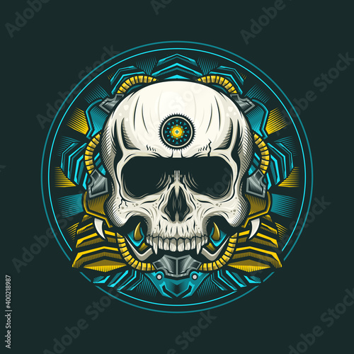 Illustration of egypt skull head cyborg detailed vector design