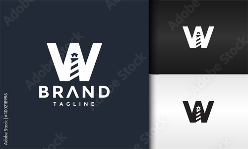 letter W lighthouse logo