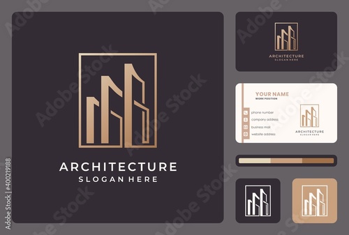 inspiration architecture, building, real estate logo design with business card.