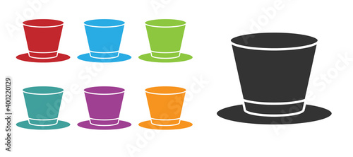 Black Cylinder hat icon isolated on white background. Set icons colorful. Vector.