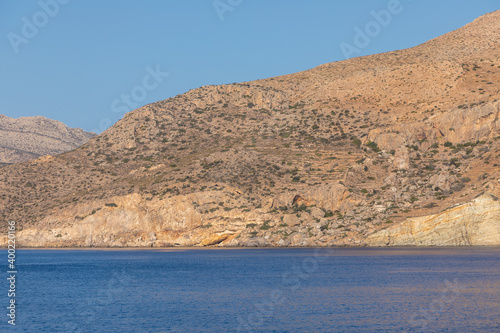 View of the coastline, Sikinos Island, Greece.