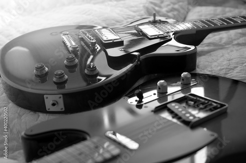  Electric guitar macro abstract black and white photo