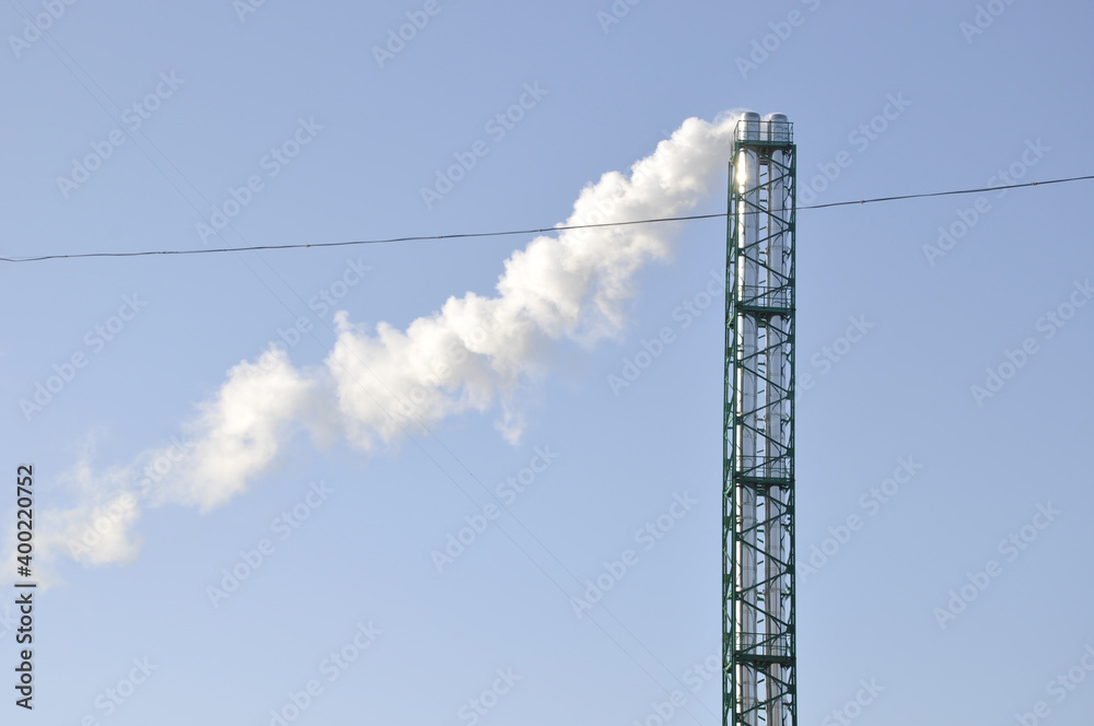 The pipe from which steam, smoke comes out