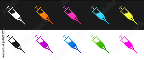 Set Doping syringe icon isolated on black and white background. Vector.