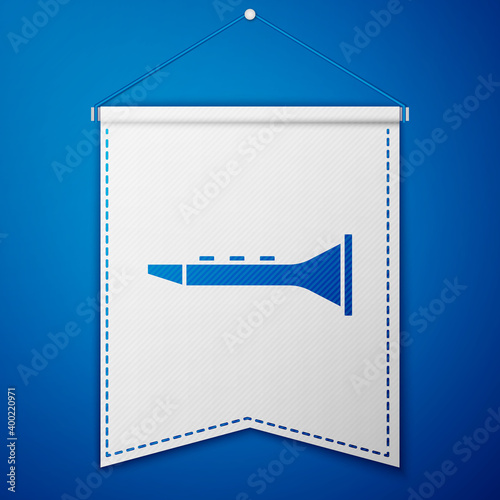 Blue Clarinet icon isolated on blue background. Musical instrument. White pennant template. Vector.