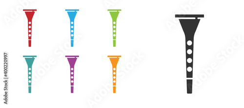 Black Clarinet icon isolated on white background. Musical instrument. Set icons colorful. Vector.