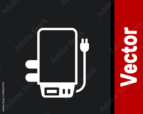 White Electric boiler for heating water icon isolated on black background. Vector.