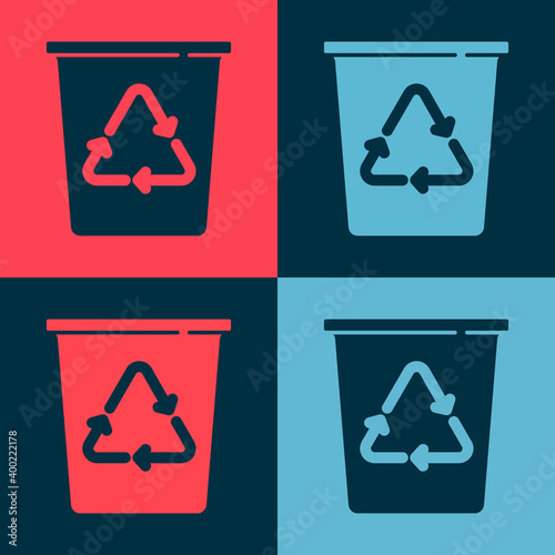 Pop art Recycle bin with recycle symbol icon isolated on color background. Trash can icon. Garbage bin sign. Recycle basket sign. Vector.