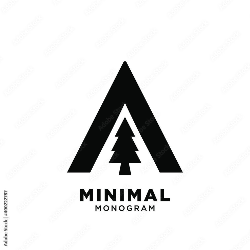 Letter a pine tree initial logo design Letter a pine tree initial logo design