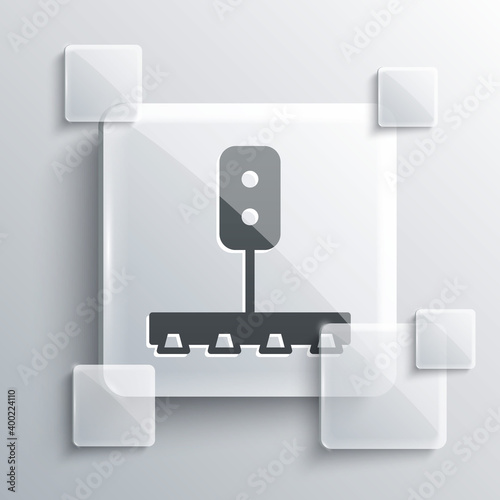 Grey Train traffic light icon isolated on grey background. Traffic lights for the railway to regulate the movement of trains. Square glass panels. Vector.