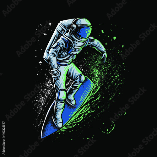 surfing astronaut star vector illustration