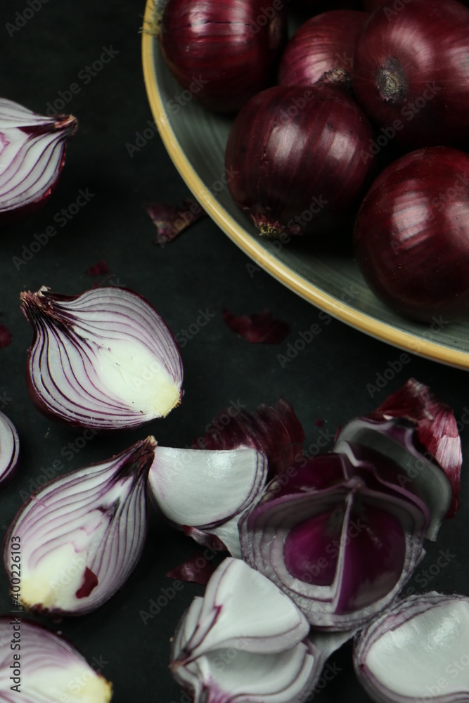 sweet red onions on background sweet red onions on background