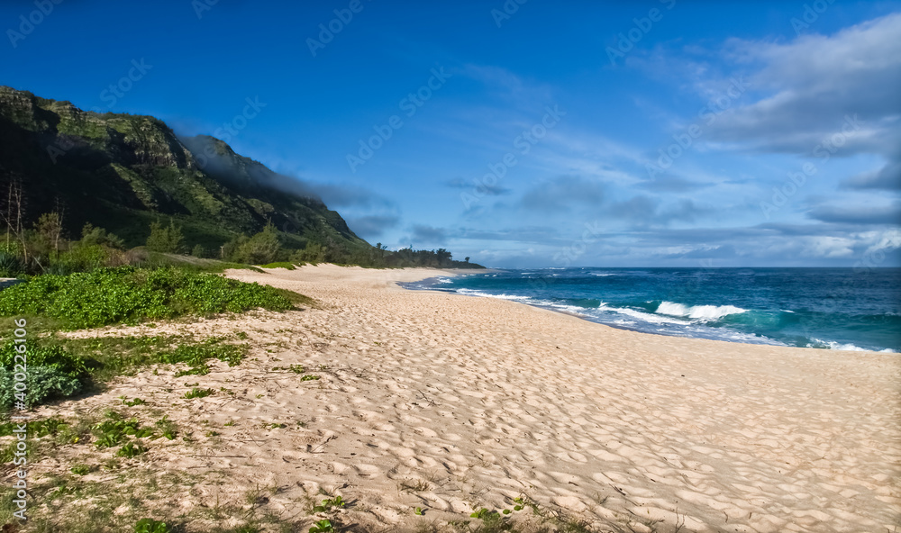 White Sand Beaches of Kaena Point State Park Below The Kauhoa Pali ,Oahu, Hawaii, USA White Sand Beaches of Kaena Point State Park Below The Kauhoa Pali ,Oahu, Hawaii, USA