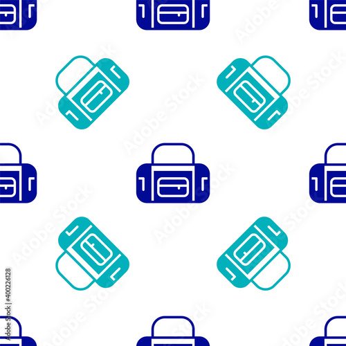 Blue Sport bag icon isolated seamless pattern on white background. Vector.