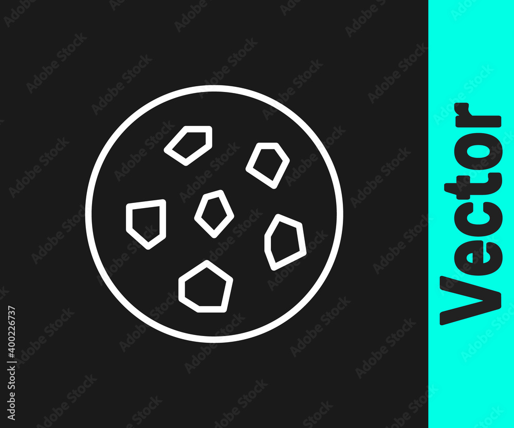 White line Cookie or biscuit with chocolate icon isolated on black background. Vector Illustration. White line Cookie or biscuit with chocolate icon isolated on black background. Vector Illustration.
