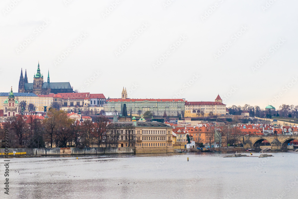 Iconic Prague historic architecture -  Prague castle view over the Vltava river
