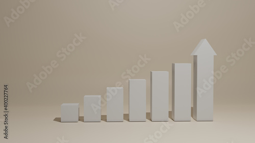 3D bar chart of 7 growing columns. Economical growth, increase or success theme.