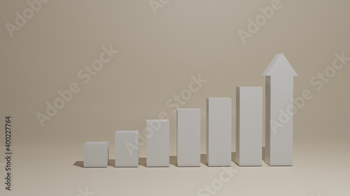 3D bar chart of 7 growing columns. Economical growth  increase or success theme.