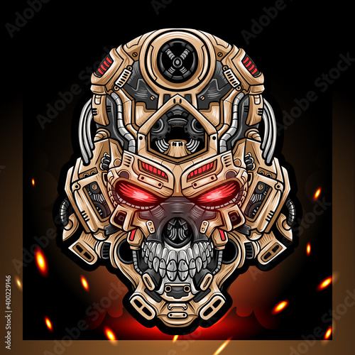 Skull head robot mascot. esport logo design