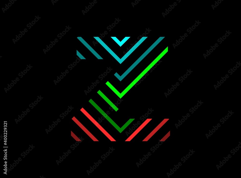 Z letter font logo with rgb color. Dynamic split red, green, blue color on black background. For social media,design elements, creative poster, brand label and more Z letter font logo with rgb color. Dynamic split red, green, blue color on black background. For social media,design elements, creative poster, brand label and more
