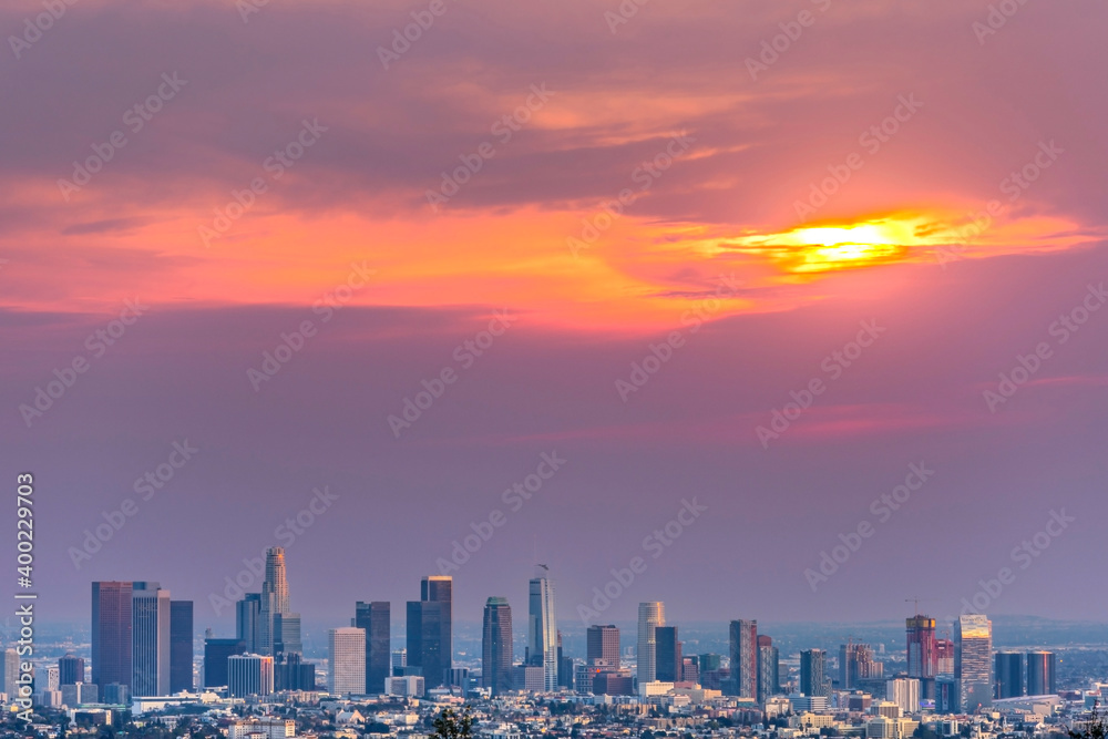 Los Angeles skyline at dusk