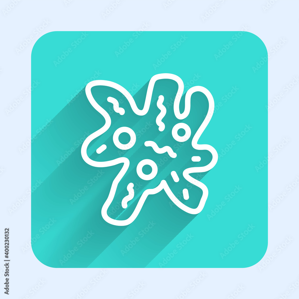 White line Cell icon isolated with long shadow. Green square button. Vector.