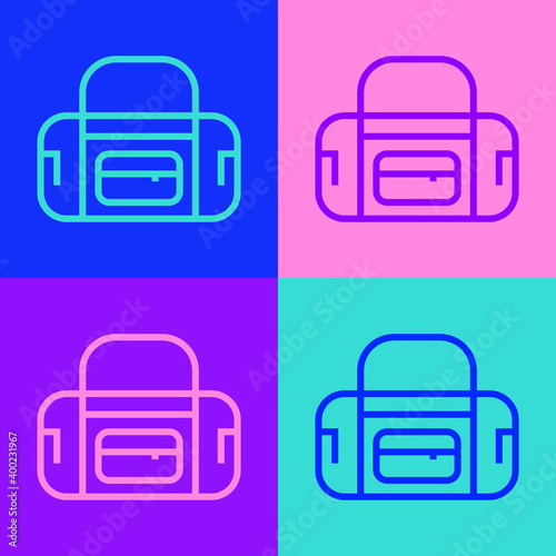 Pop art line Sport bag icon isolated on color background. Vector.