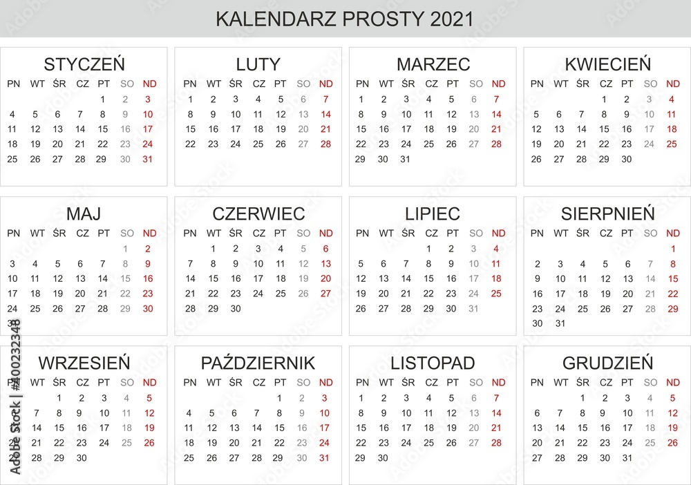Polish Calendar 2021, Kalendarz polski 2021, monthly planning, Polish