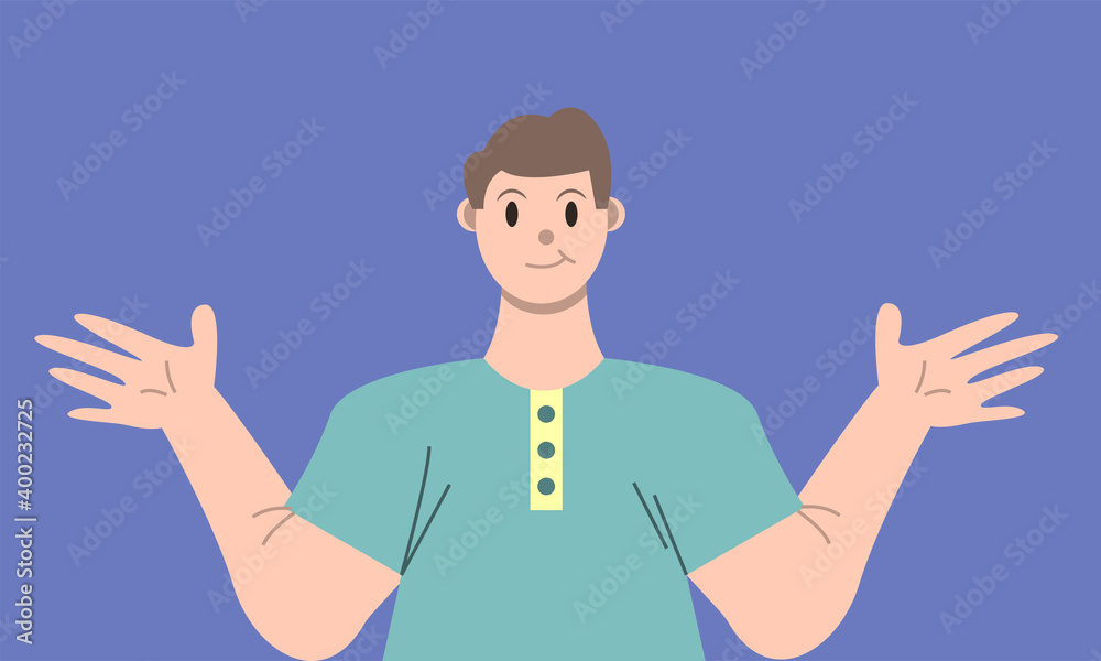 Illustration vector graphic of man cartoon character with greeting pose in flat design. Business concept. Blue background. Perfect for business promotion, management, marketing. Illustration vector graphic of man cartoon character with greeting pose in flat design. Business concept. Blue background. Perfect for business promotion, management, marketing.