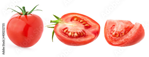Tomato and slice isolated on white with clipping paths