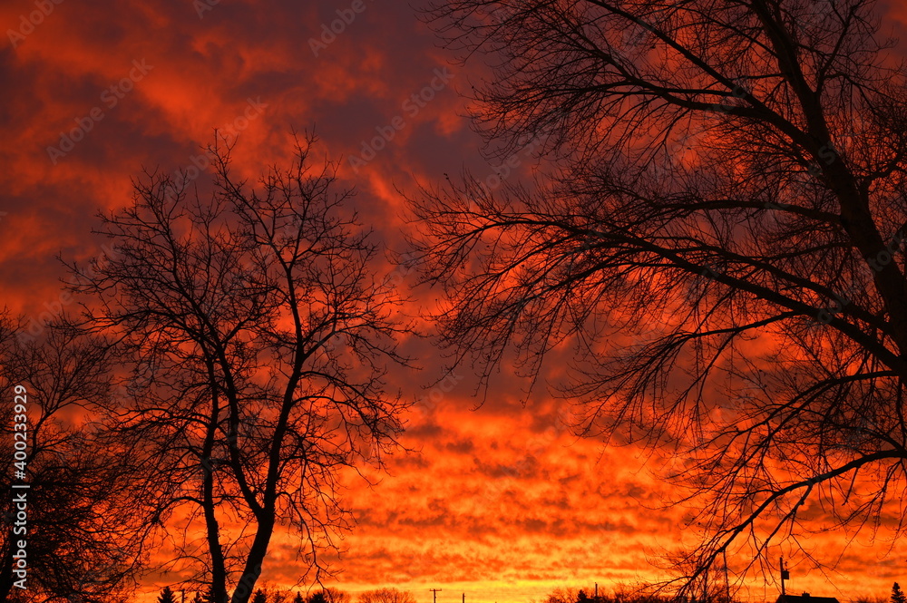 dramatic fiery orange sunset