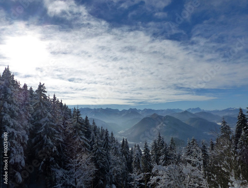 Winter hiking tour to Seekarkreuz mountain and Lengrieser hut, Bavaria, Germany photo