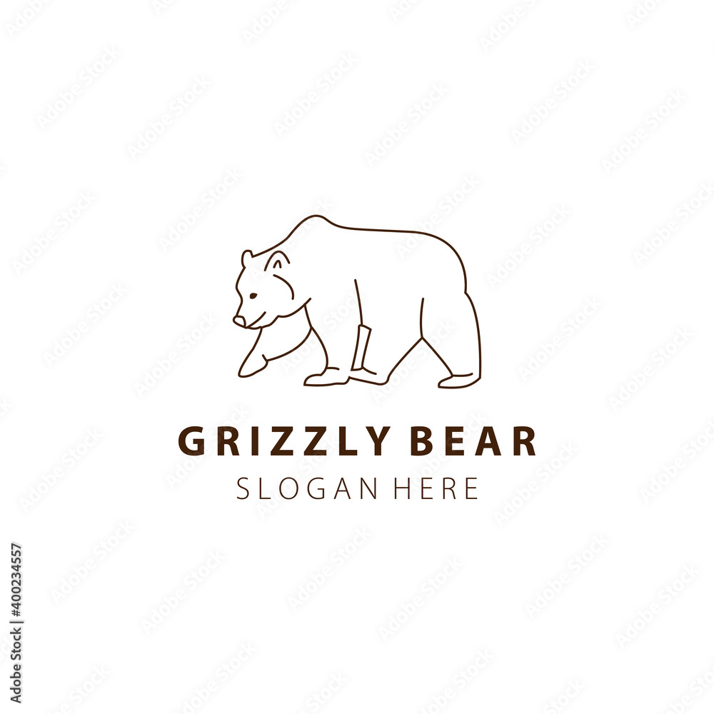 grizzly bear line art logo illustration vector template design
