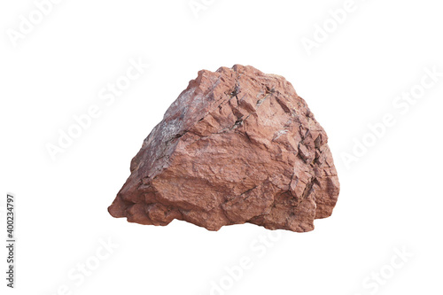 A big red arkosic sandstone rock isolated on white background. sandstone sedimentary rocks. Stone for outdoor garden decoration.