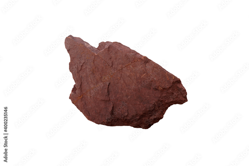 specimen of red shale rock isolated on a white background.