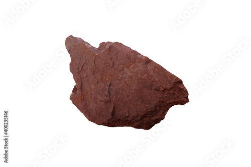 specimen of red shale rock isolated on a white background. © Montree