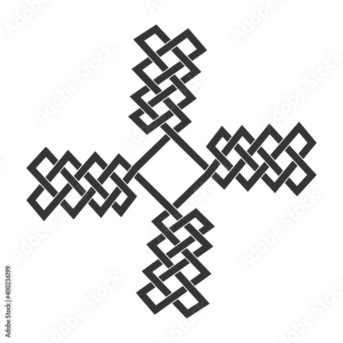 monochrome icon with Celtic knot art and ethnic ornaments