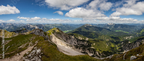 Panorama view from mountain Hochiss to Rofan mountains in Tyrol, Austria photo
