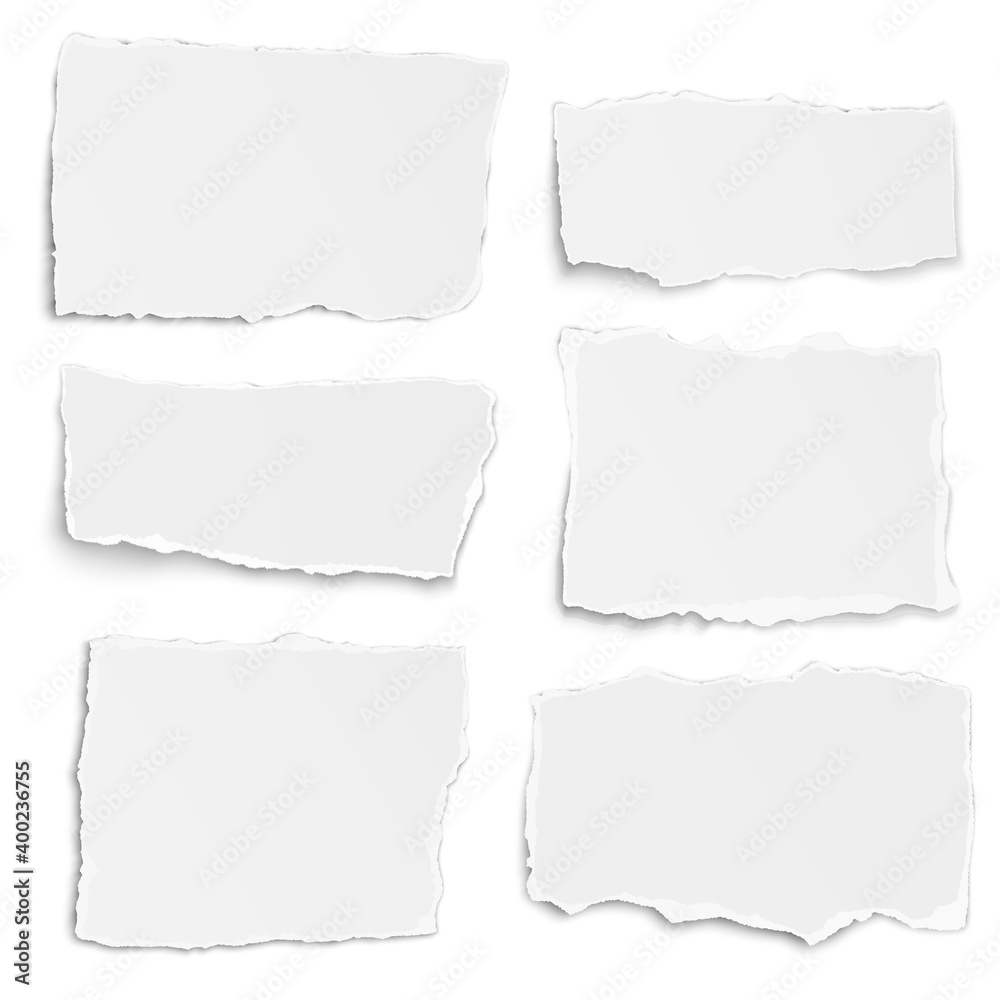 Set of paper different shapes tears placed on white background Set of paper different shapes tears placed on white background