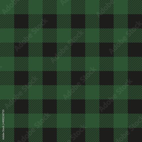 Lumberjack plaid seamless pattern. Vector textile template. Dark green color.