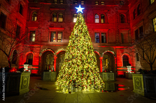 The Christmas tree in the courtyard of the Lotte New York Palace in New York City.