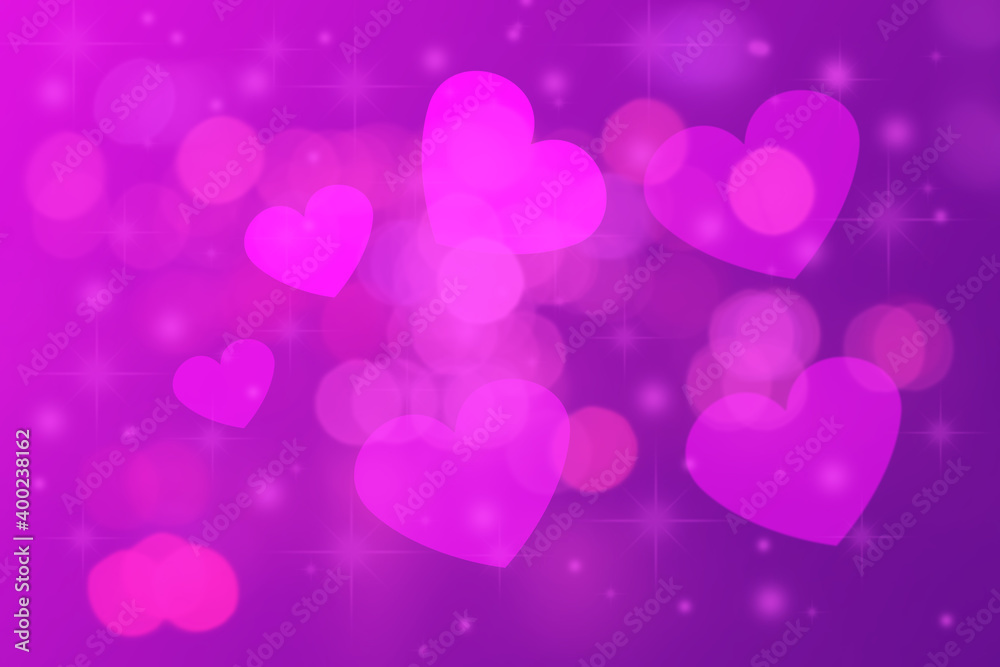 Abstract bokeh and hearts on purple background