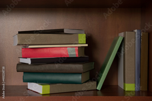 stack of books on a shelf